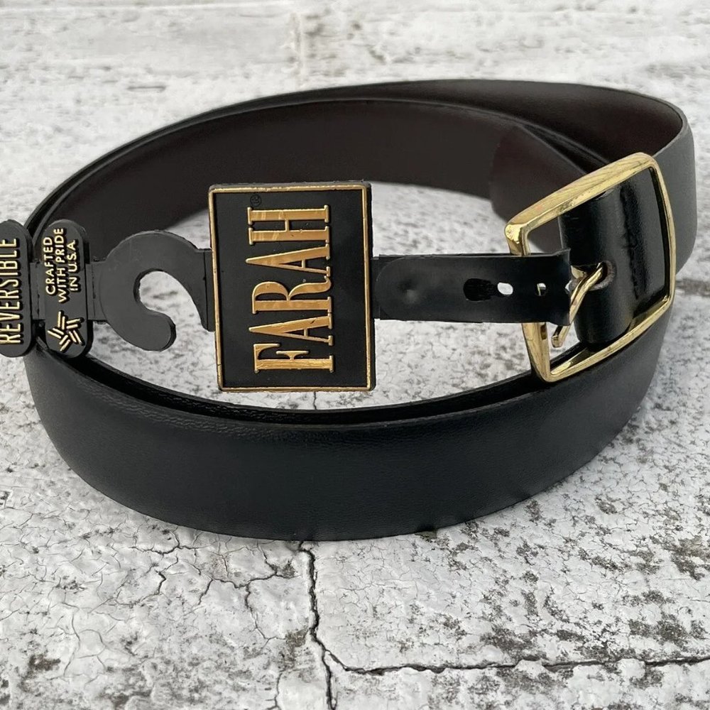 Farah Women Belt Genuine Leather Reversible Waistband Gold Tone Buckle Size 40
